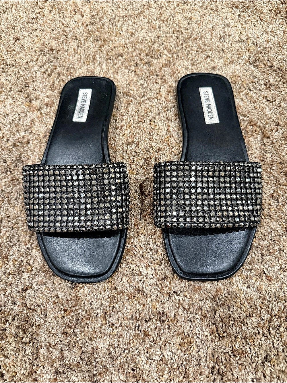 Steve Madden Rhinestone Slide Sandals in Black